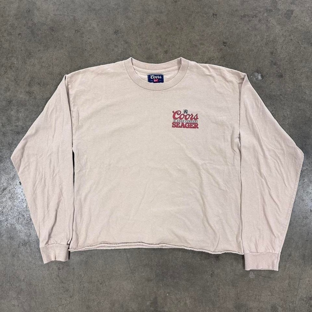 Coors Banquet Seager Beige Long Sleeve Cropped T-shirt Size XL